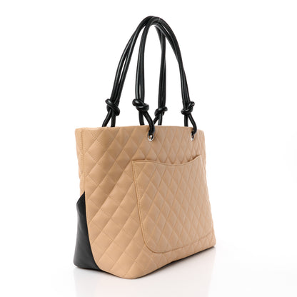 Chanel Calfskin Quilted Large Cambon Tote Beige Black 3 of 13