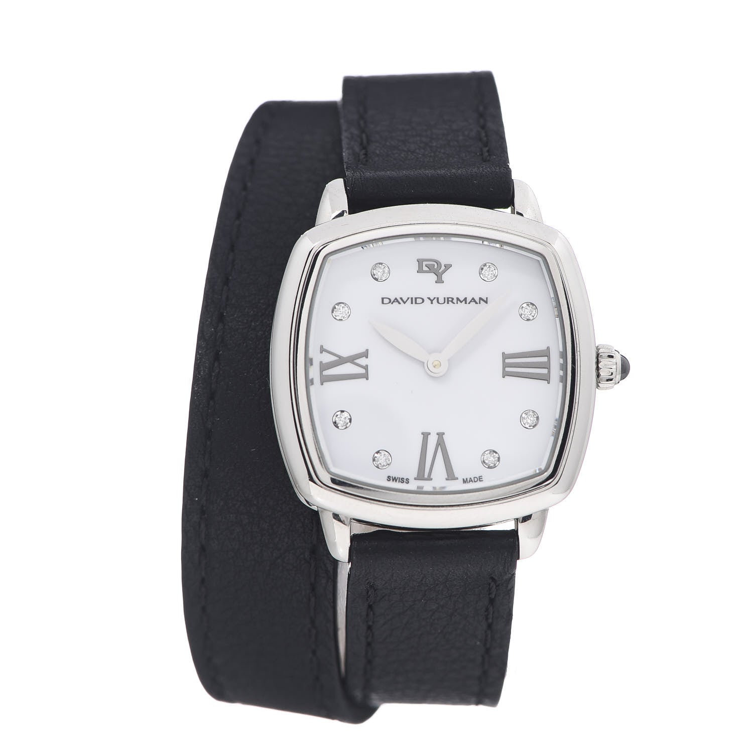 David Yurman Stainless Steel Calfskin Diamond 27mm Albion Wrap Quartz Watch 1 of 8