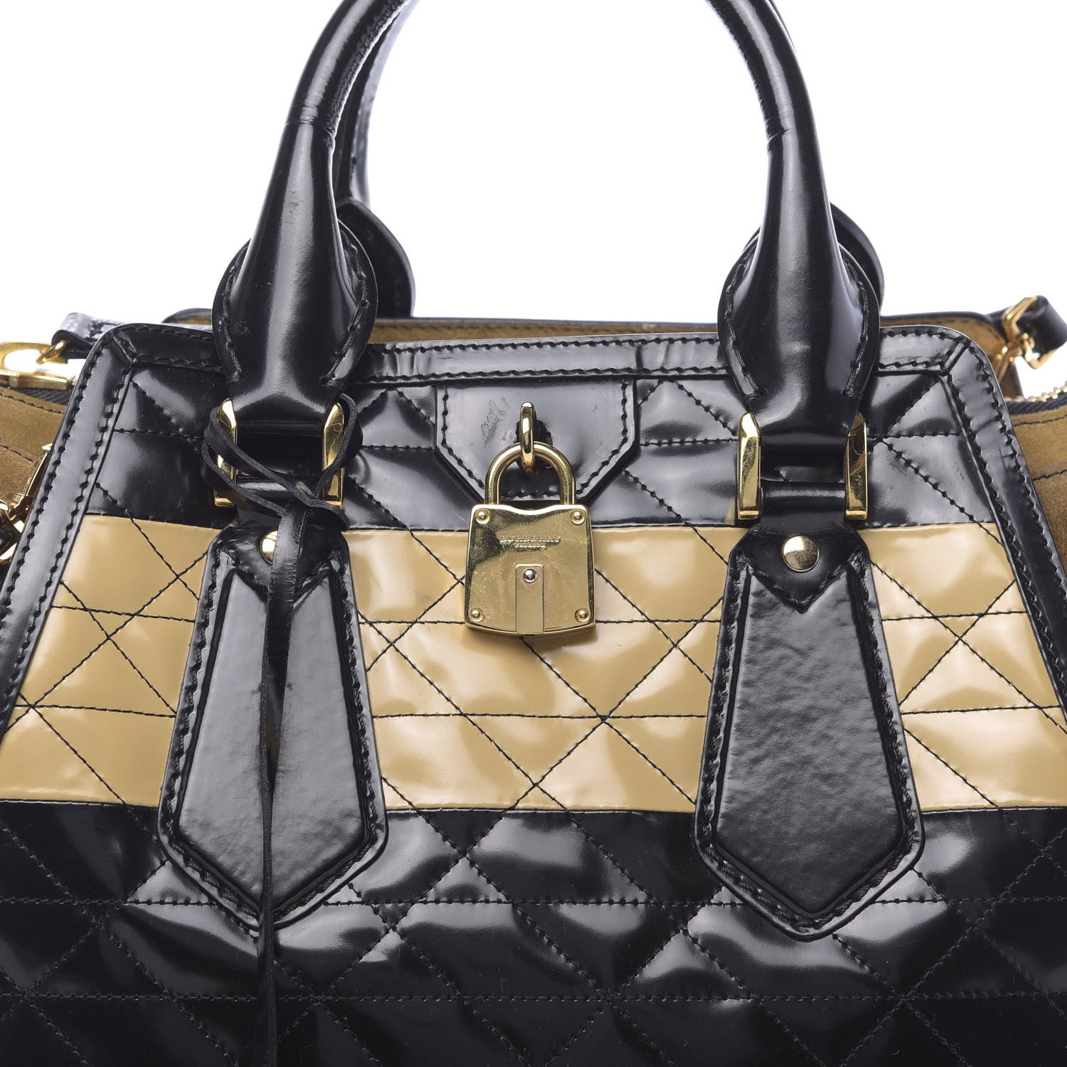 Burberry Patent Quilted Bi-Color Medium Albett Tote Black Gold 11 of 13