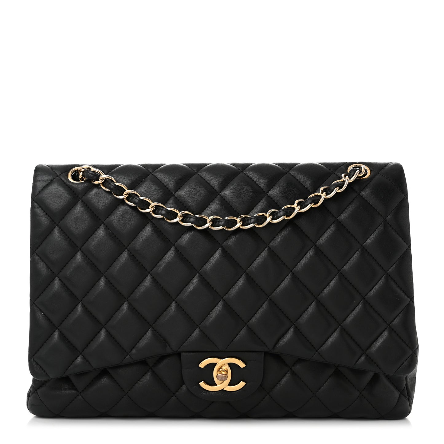 Lambskin Quilted Maxi Double Flap Black