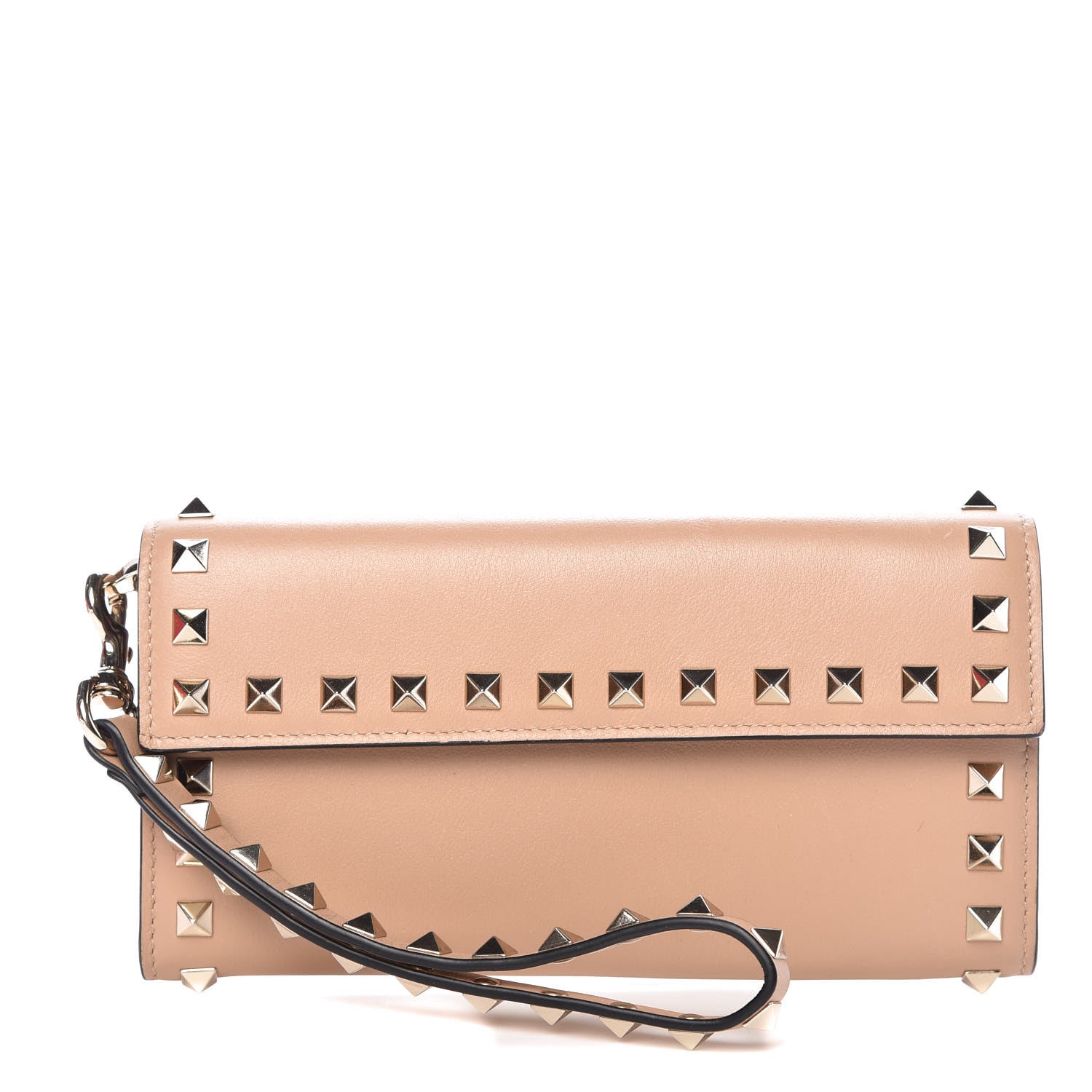 Valentino Garavani Calfskin Rockstud Wristlet Travel Wallet Camel Rose 1 of 11