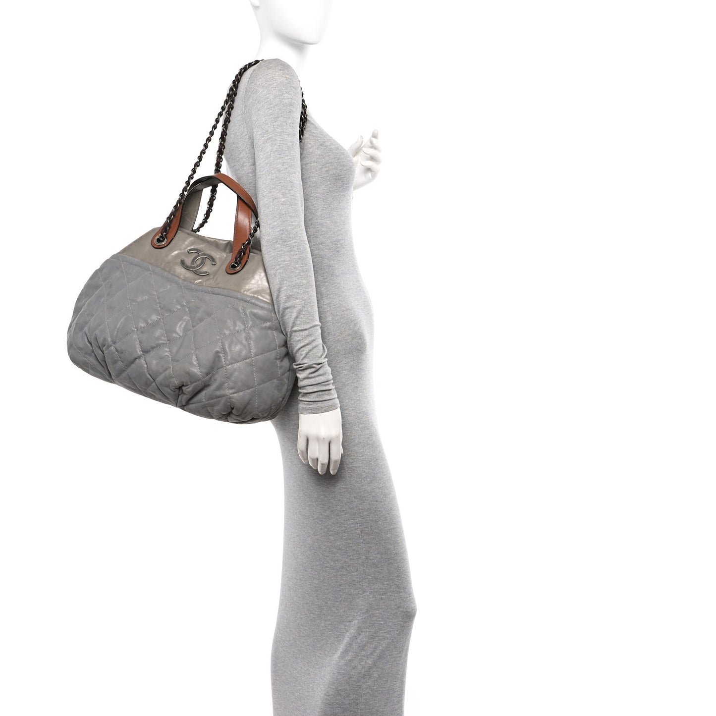 Iridescent Calfskin Quilted Large In The Mix Tote Grey