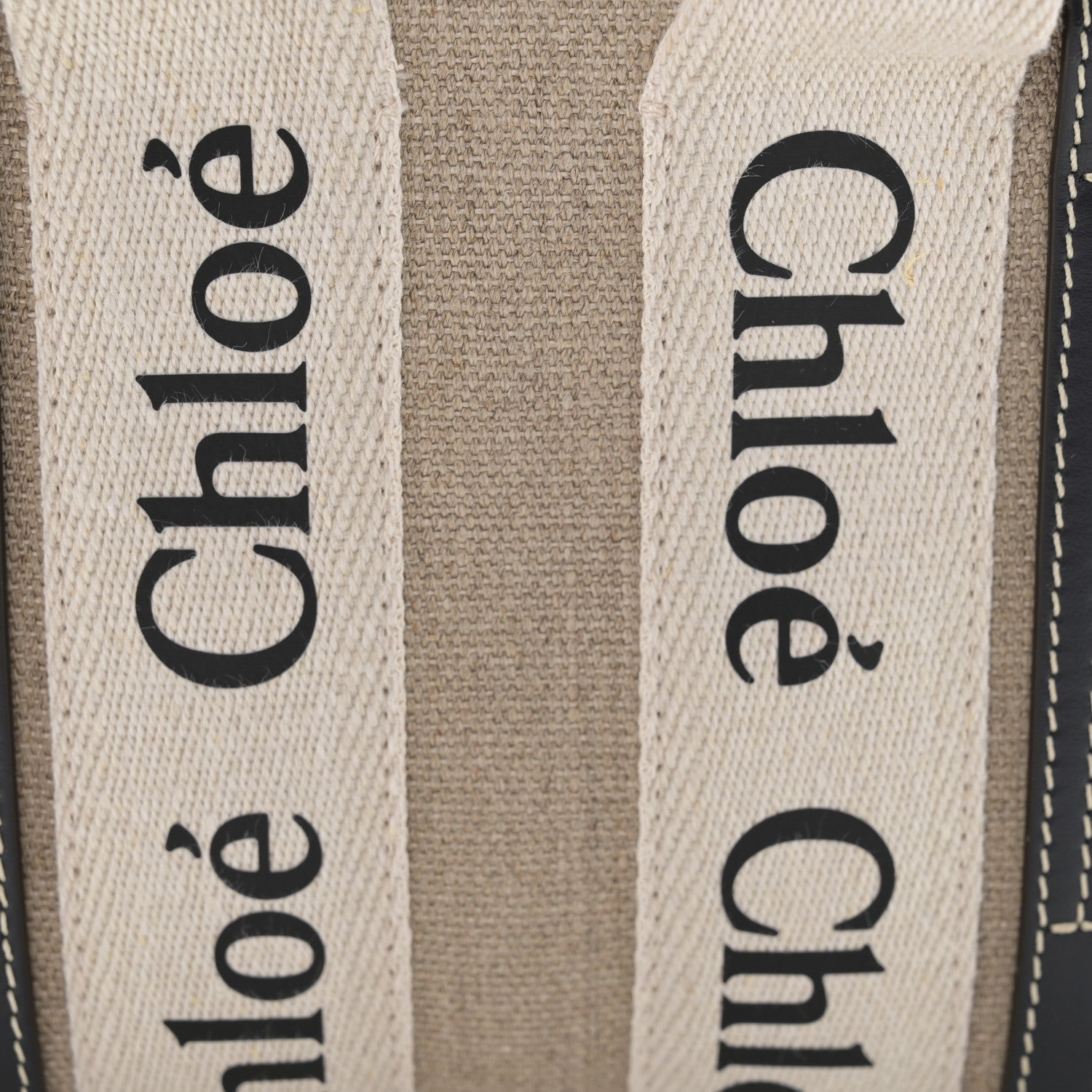 Chloe Linen Calfskin Mini Woody Ribbon Tote White Navy 8 of 11