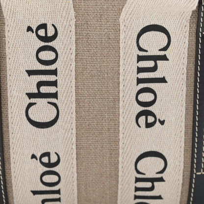 Chloe Linen Calfskin Mini Woody Ribbon Tote White Navy 8 of 11