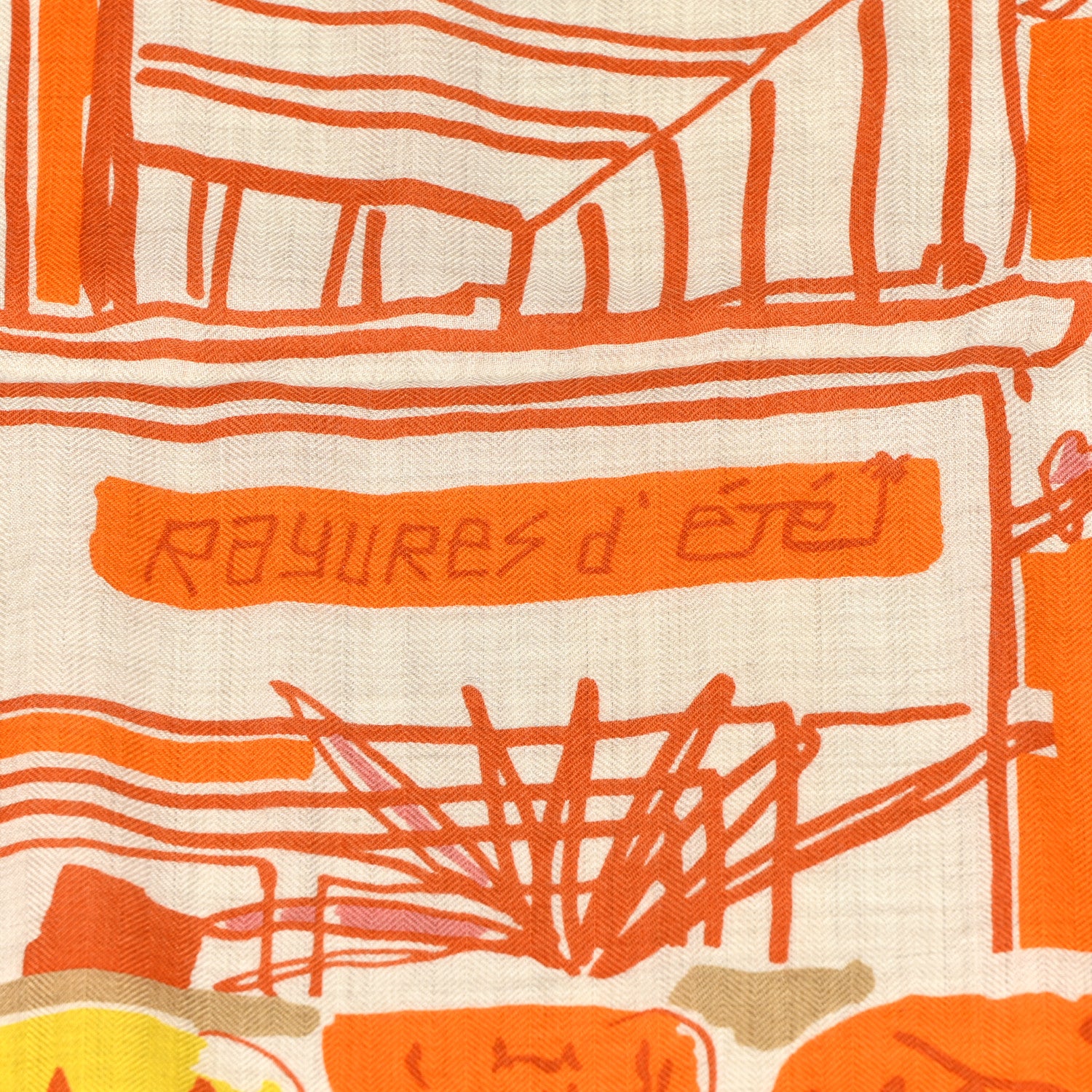 Hermes Cashmere Rayures D'ete Shawl 140 Natural Orange Vert 3 of 5