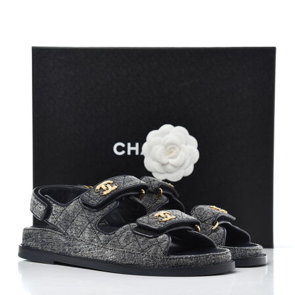 Chanel Velvet Velcro Dad Sandals 37 Grey 11 of 11