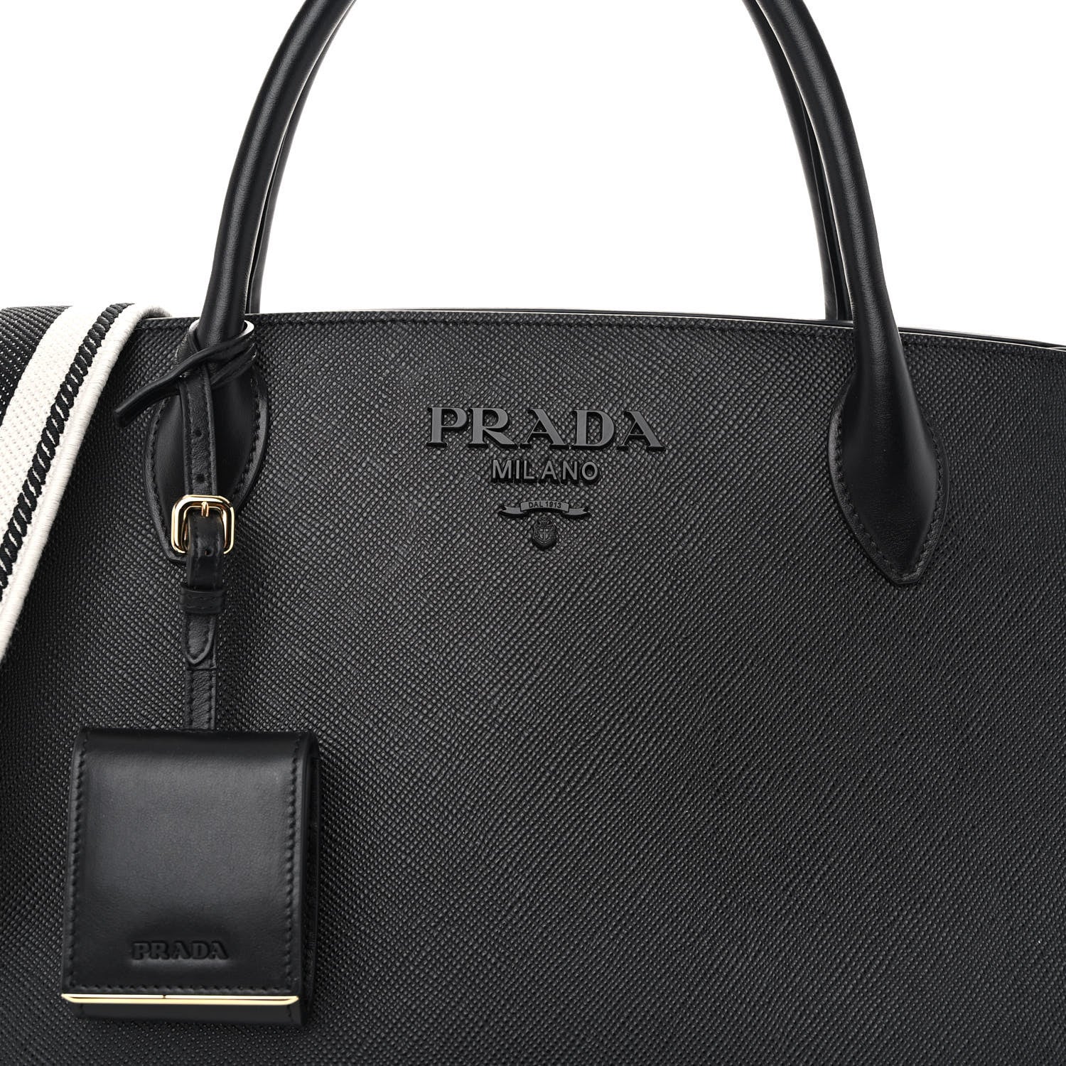 Prada Saffiano Cuir Calfskin Medium Monochrome Top Handle Tote Black 7 of 9