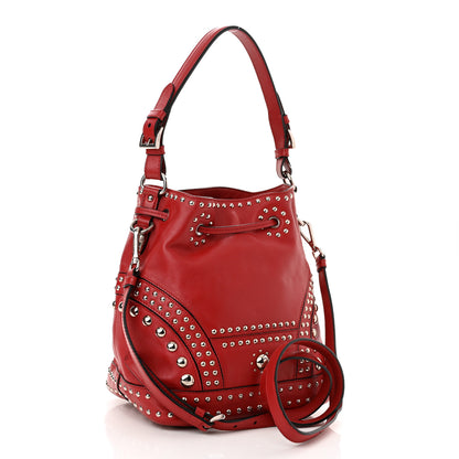 Prada Soft Calf Studded Bucket Bag Rosso 3 of 17