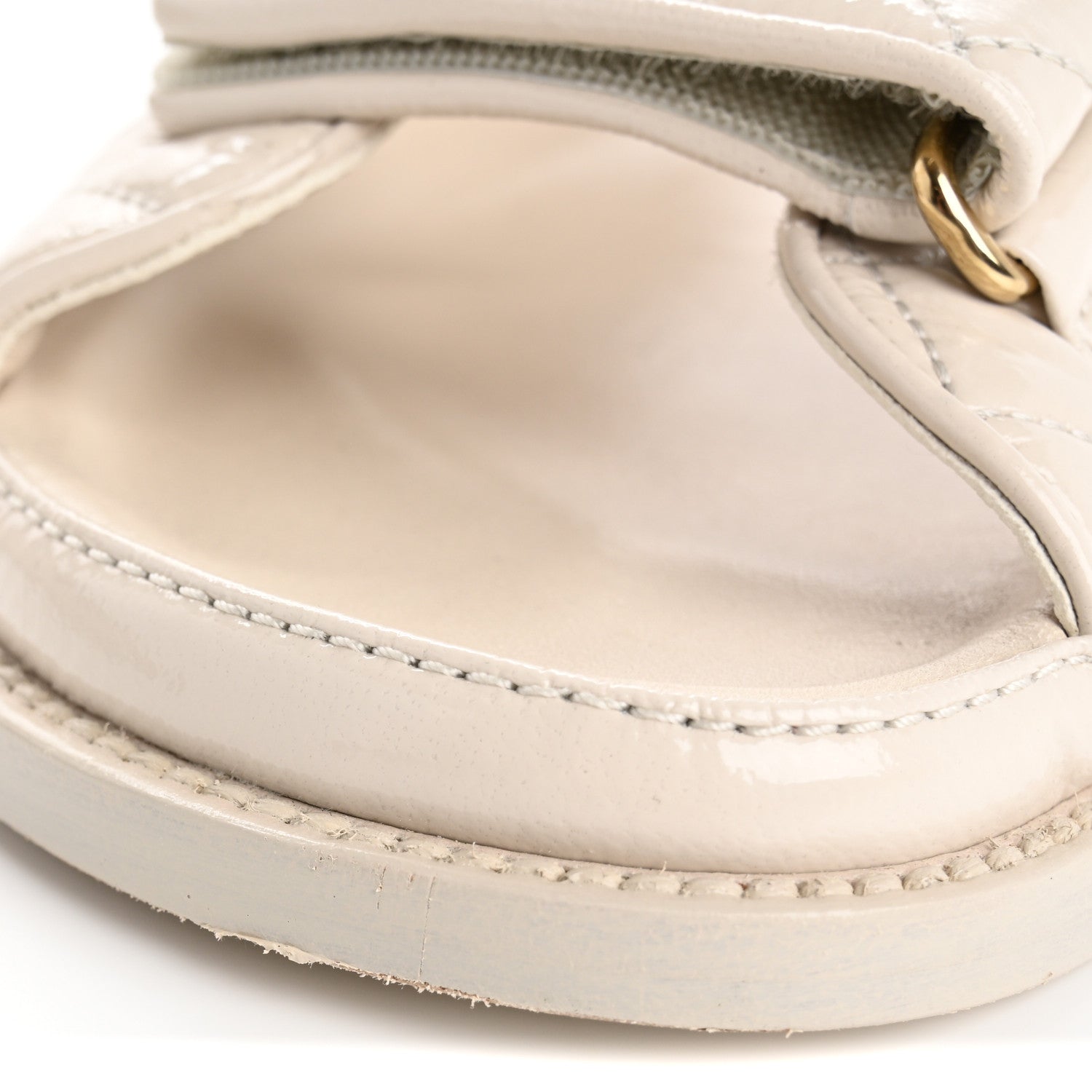 Chanel Shiny Calfskin Crystal Quilted Velcro Dad CC Slide Sandals 36.5 Light Beige 14 of 15