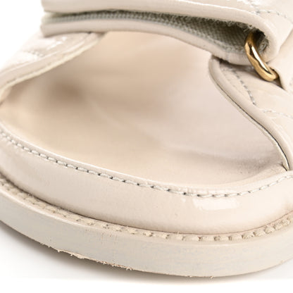 Chanel Shiny Calfskin Crystal Quilted Velcro Dad CC Slide Sandals 36.5 Light Beige 14 of 15