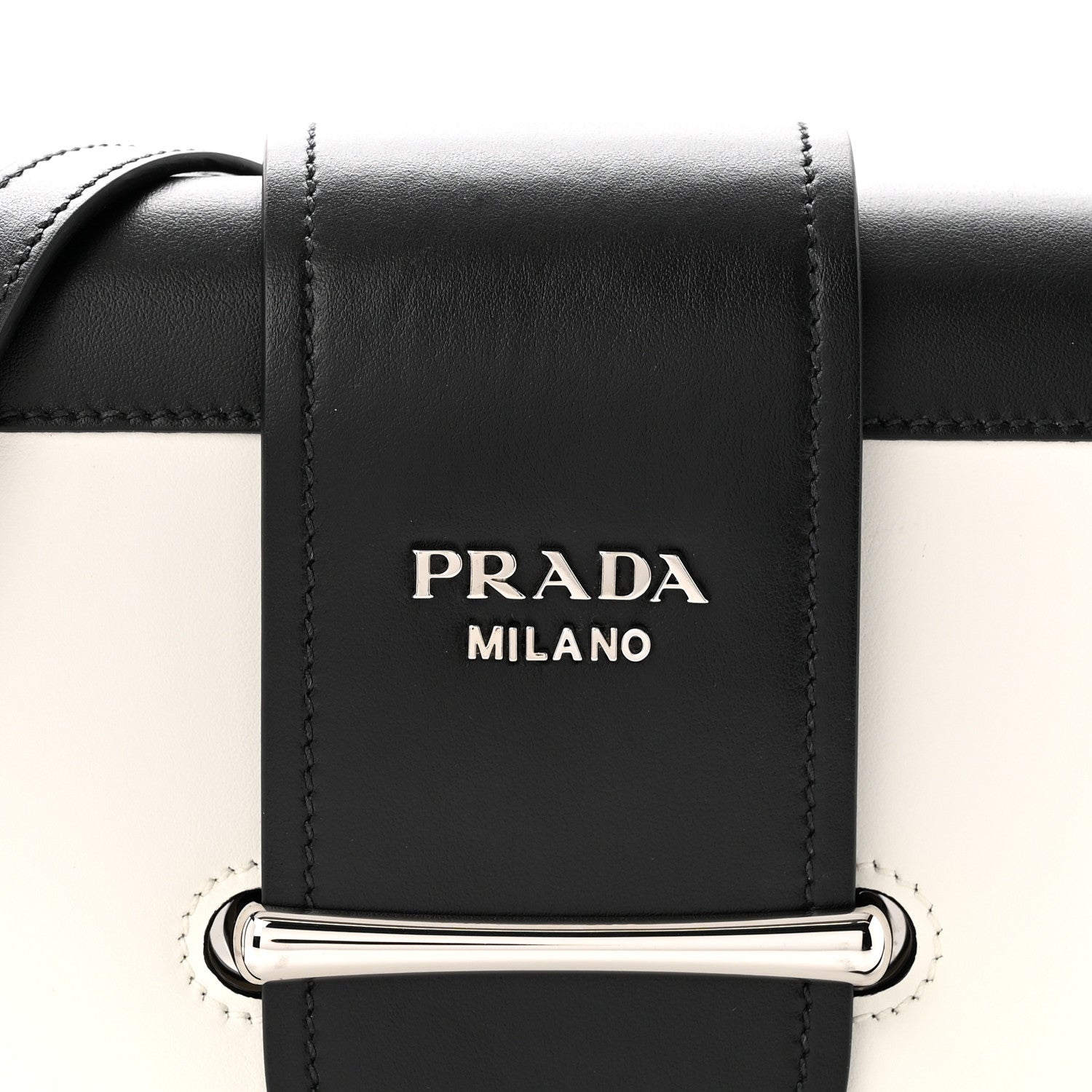 Prada City Calfskin Small Sidonie Shoulder Bag White Black 7 of 11