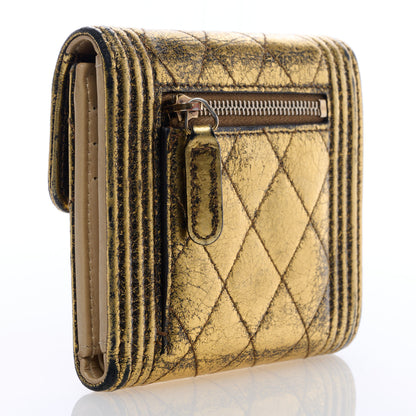 Chanel Cracked Metallic Calfskin Quilted Compact Boy Wallet Gold 3 of 7