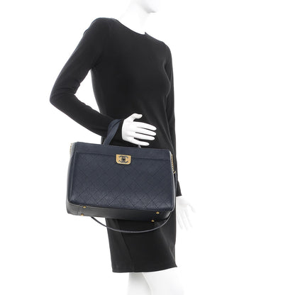 Chanel Calfskin Stitched Large Straight Lines Shopping Tote Navy 2 of 9