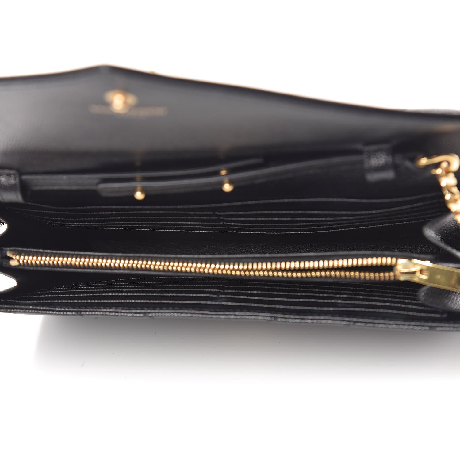 Saint Laurent Grain De Poudre Matelasse Chevron Monogram Chain Wallet Black 7 of 12