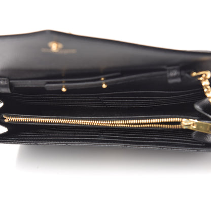 Saint Laurent Grain De Poudre Matelasse Chevron Monogram Chain Wallet Black 7 of 12