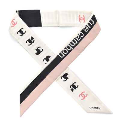 Chanel Silk 31 Rue Cambon CC Slim Bandeau Scarf Ecru Pink Black 1 of 4