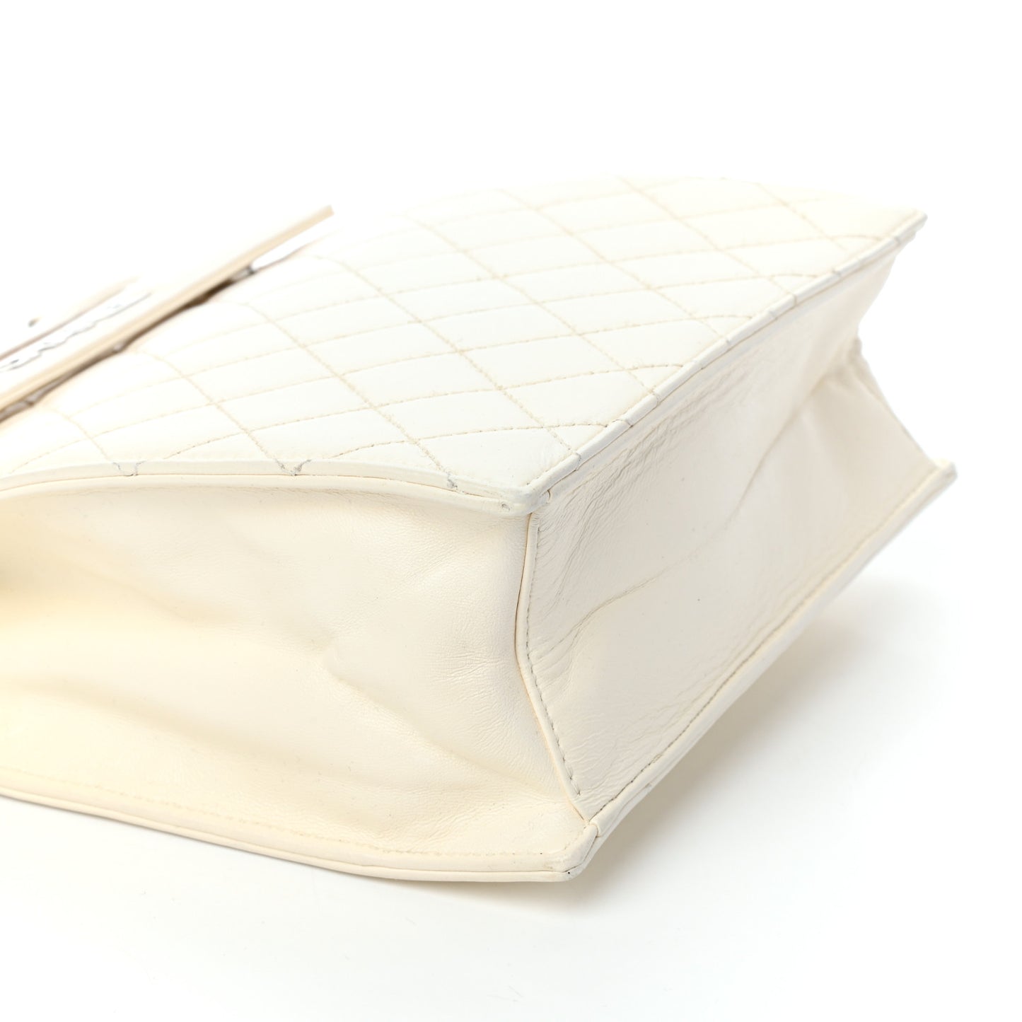 Lambskin Top Handle Logo Flap White
