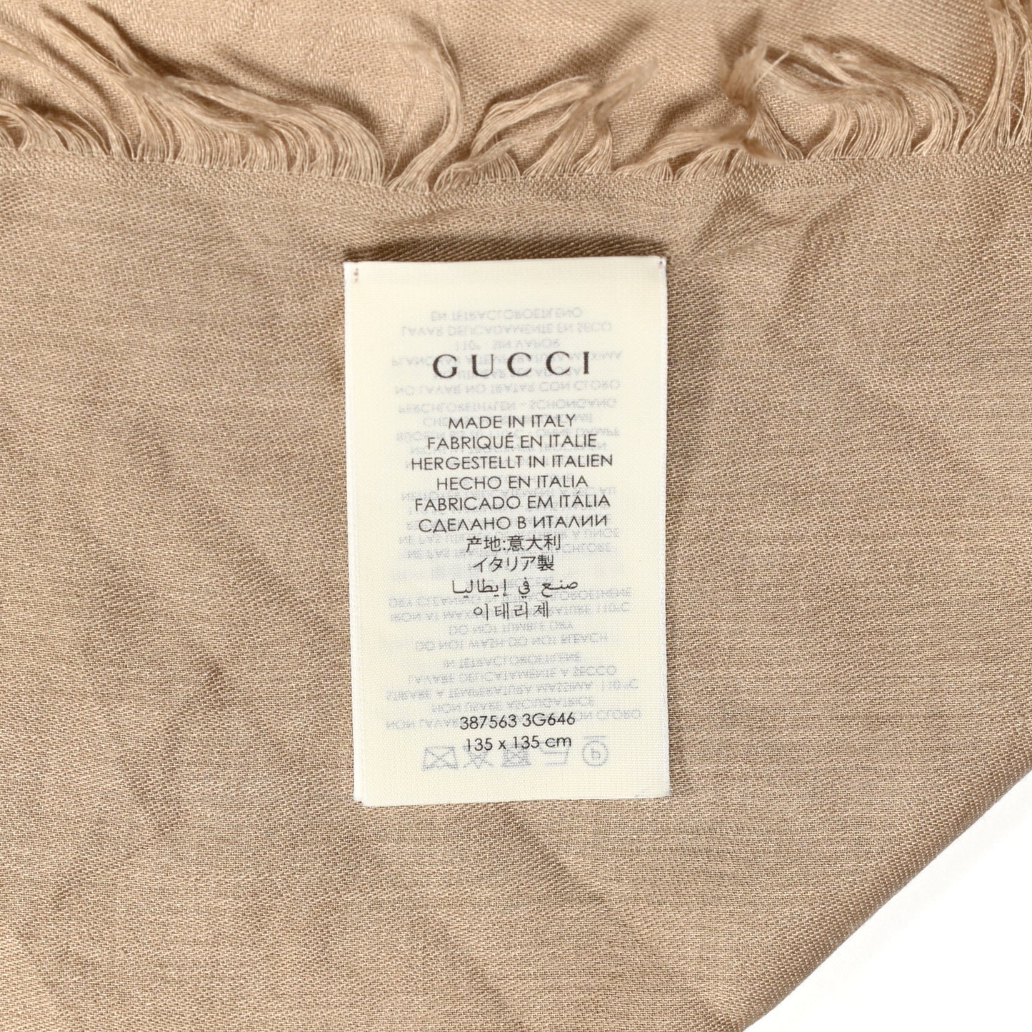 Wool Silk GG Monogram GGLight Fringe Shawl Beige