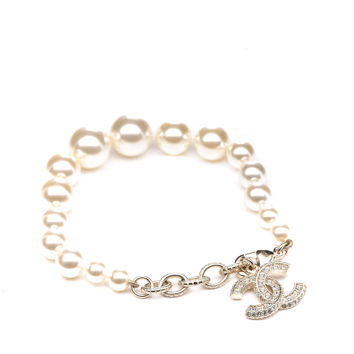 Chanel Pearl Crystal CC Bracelet Gold 1 of 6