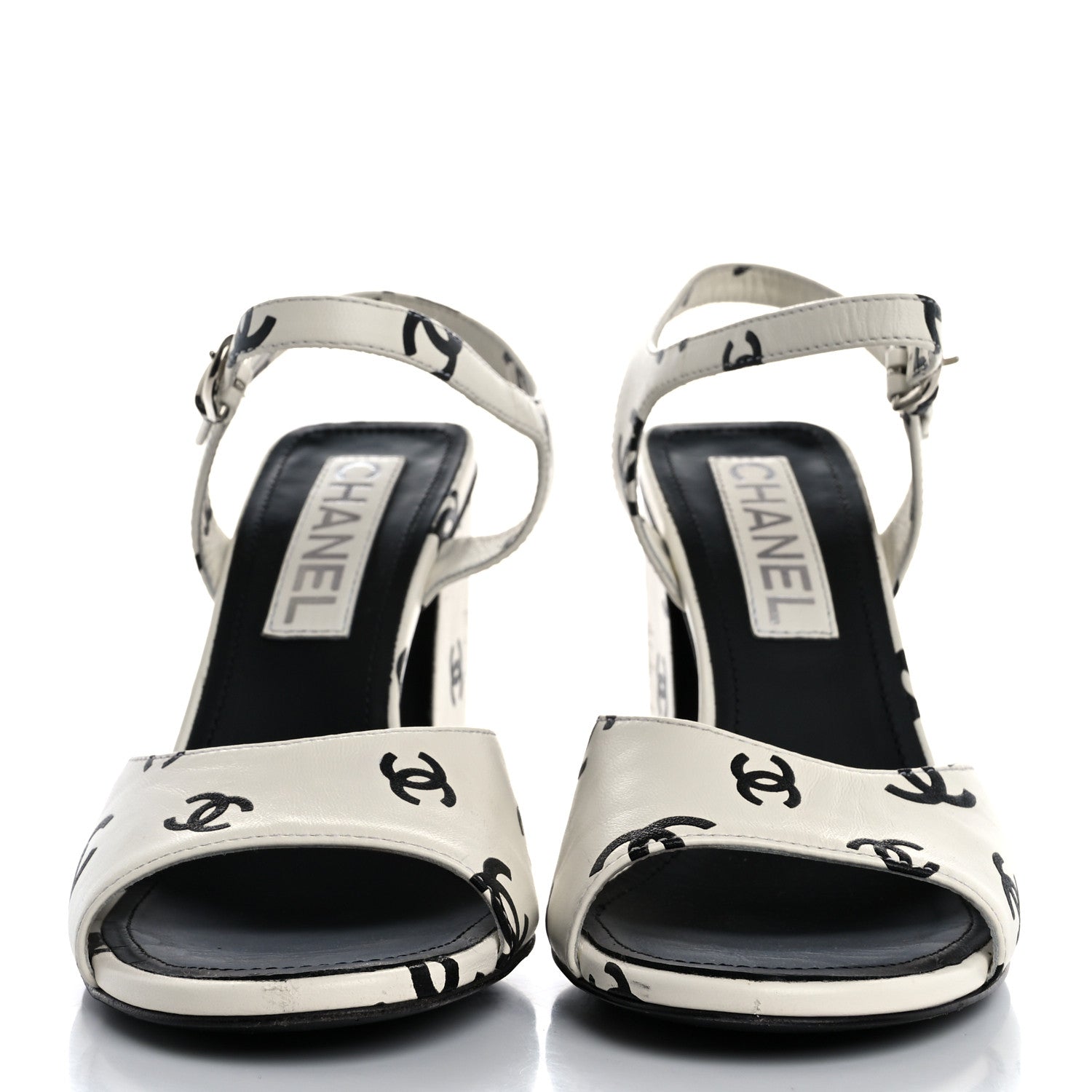 Chanel Printed Lambskin CC Platform Sandals 37 White Black 3 of 15