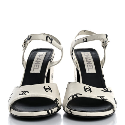Chanel Printed Lambskin CC Platform Sandals 37 White Black 3 of 15