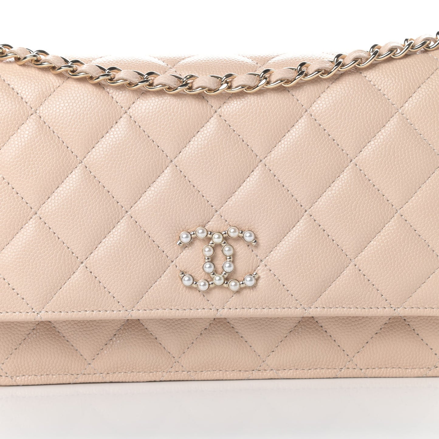 Caviar Quilted Coco Candy Wallet On Chain WOC Beige