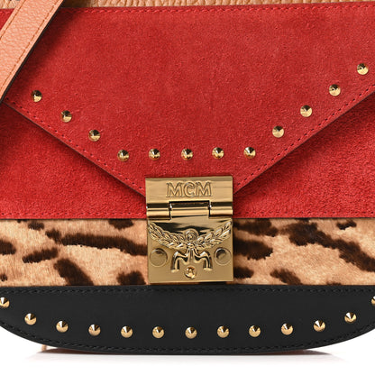 MCM Suede Calf Hair Visetos Patricia Crossbody Bag Cognac Multicolor 7 of 9