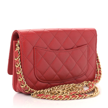 Chanel Shiny Caviar Quilted Chain Melody Wallet on Chain WOC Red 3 of 10
