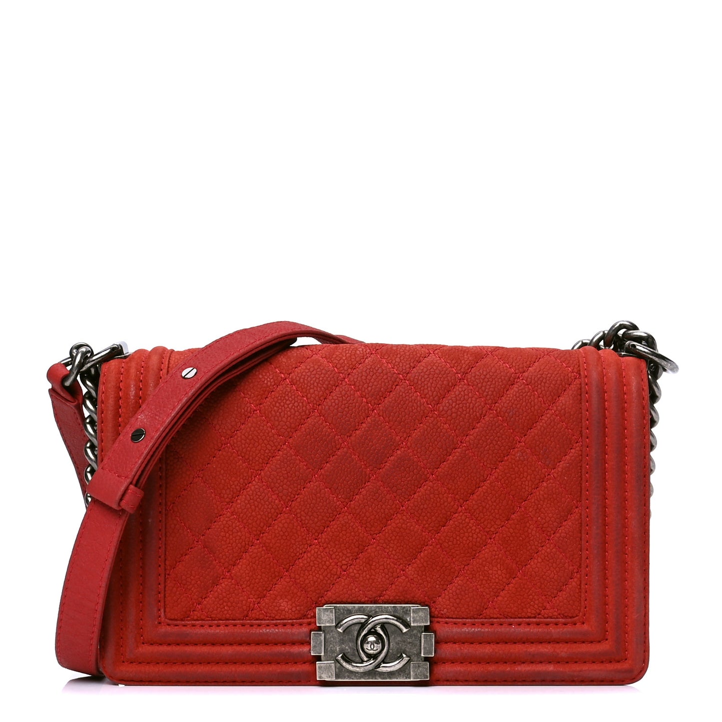 Iridescent Caviar Quilted Medium Boy Flap Red