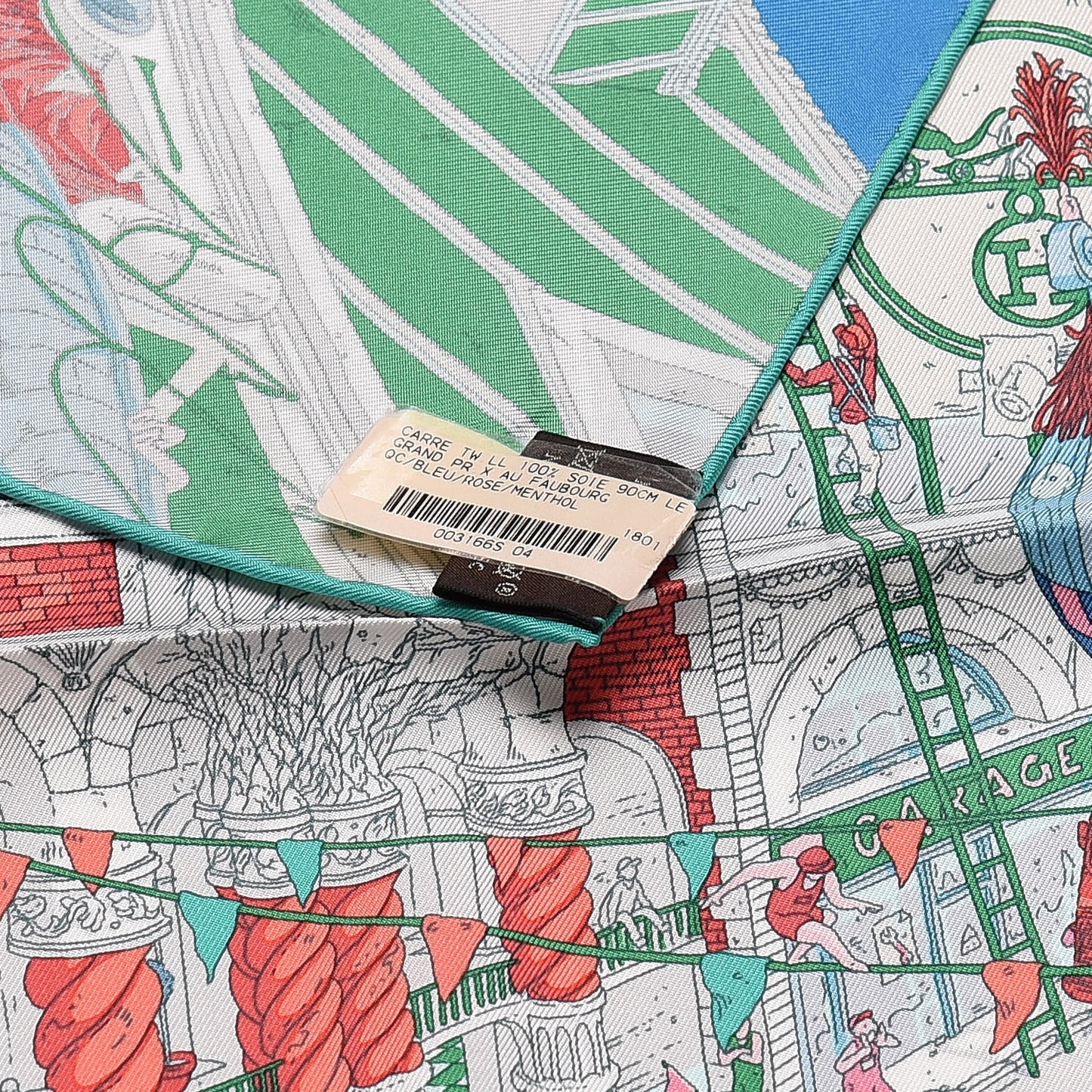 Silk Le Grand Prix du Faubourg Scarf 90 Bleu Rose Menthol