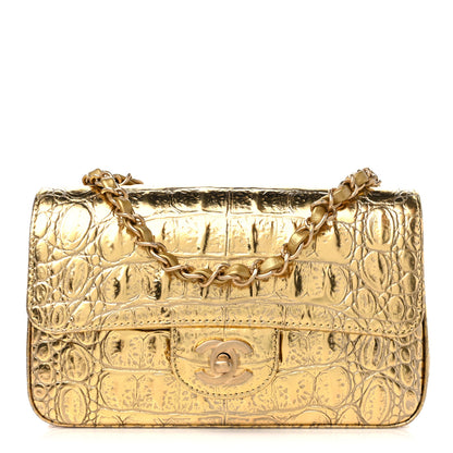 Chanel Metallic Calfskin Crocodile Embossed Cocodile Rectangular Mini Flap Gold 1 of 9