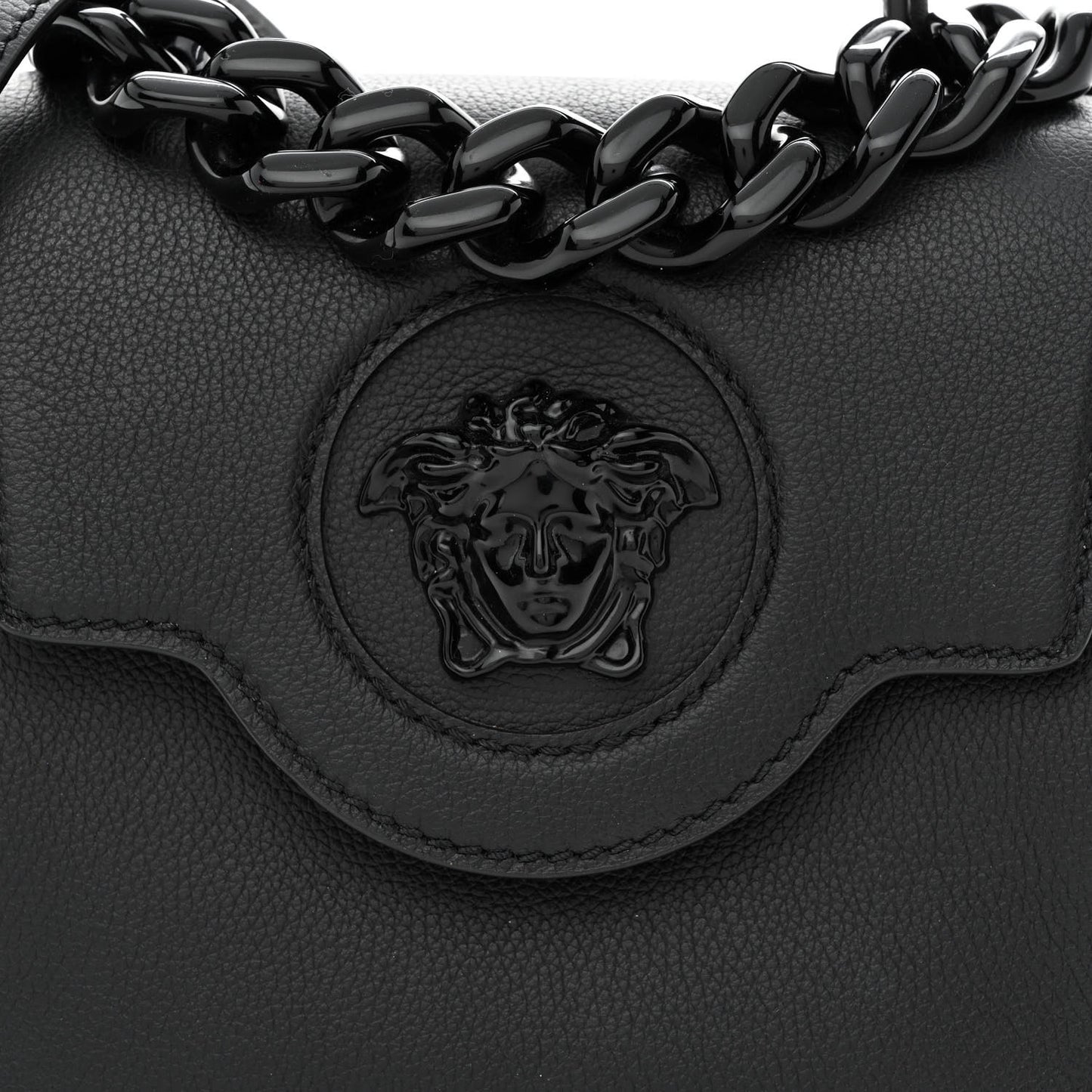Grained Calfskin Small La Medusa Top Handle Bag Black Lilac