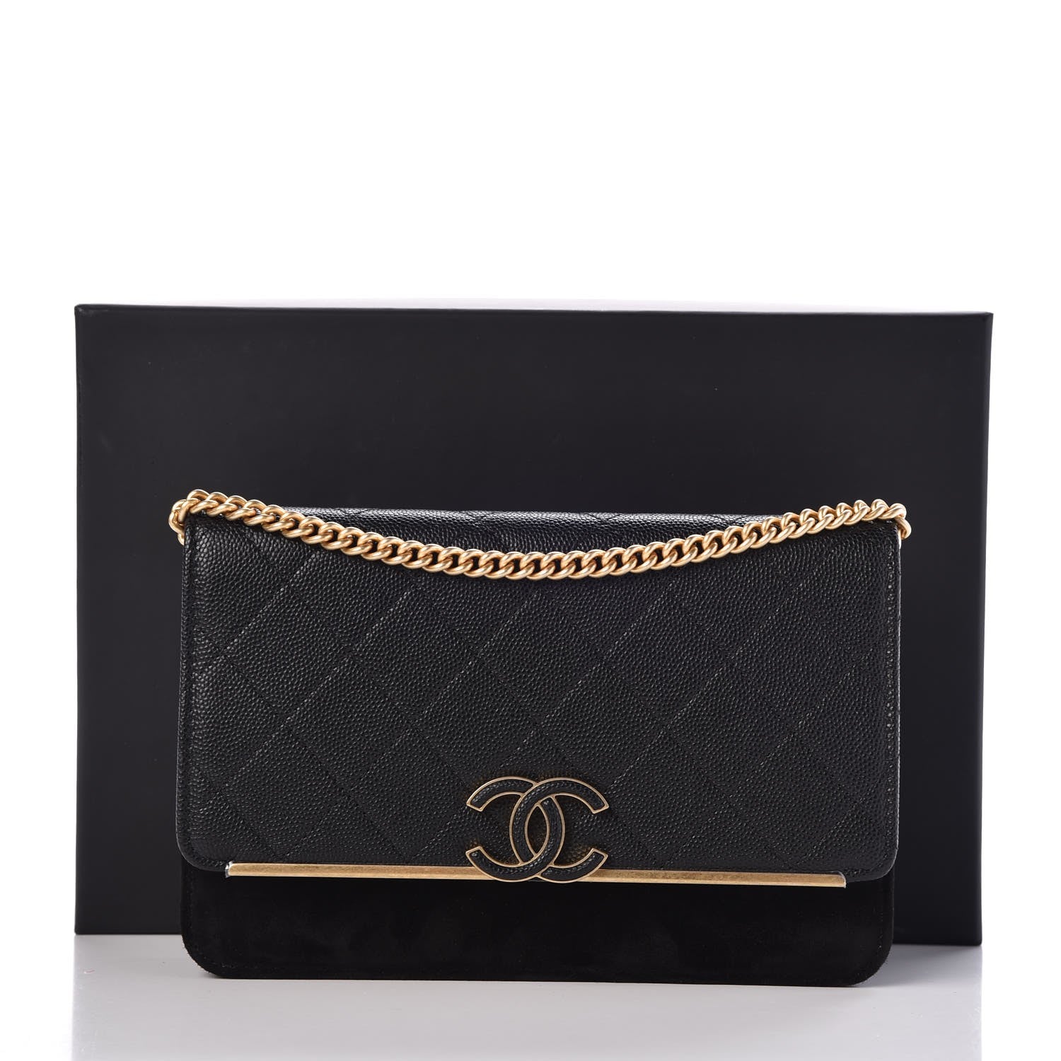 Chanel Caviar Suede Stitched Lady Coco Wallet On Chain WOC Black 9 of 9