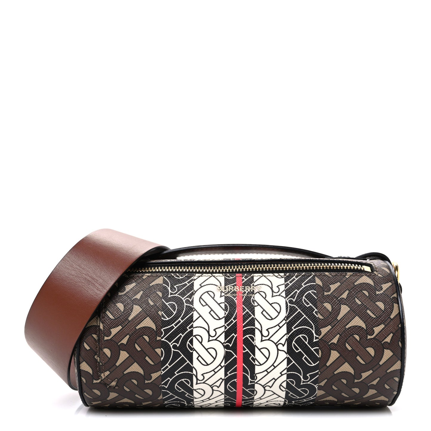 E-Canvas Monogram Stripe The Barrel Bag Bridle Brown