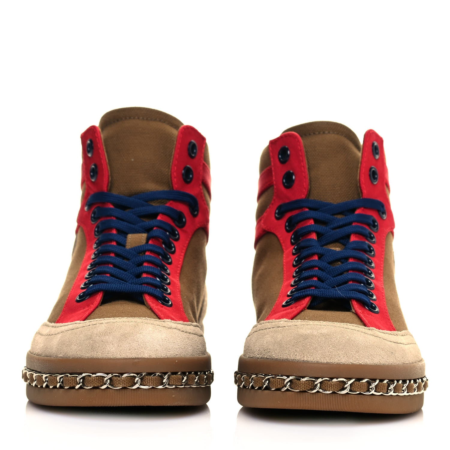 Chanel Suede Calfskin Canvas Grosgrain High Top Chain CC Sneakers 35 Brown Red 2 of 7