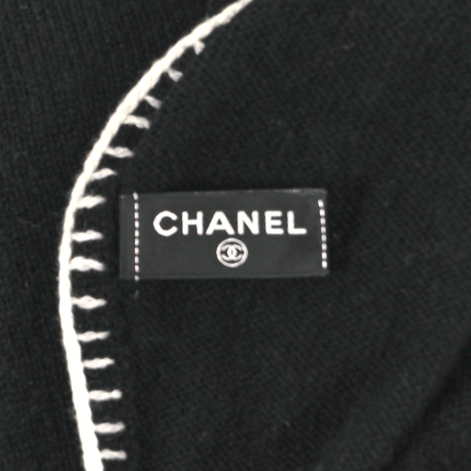 Chanel Cashmere Whipstitch Scarf Black White 3 of 3