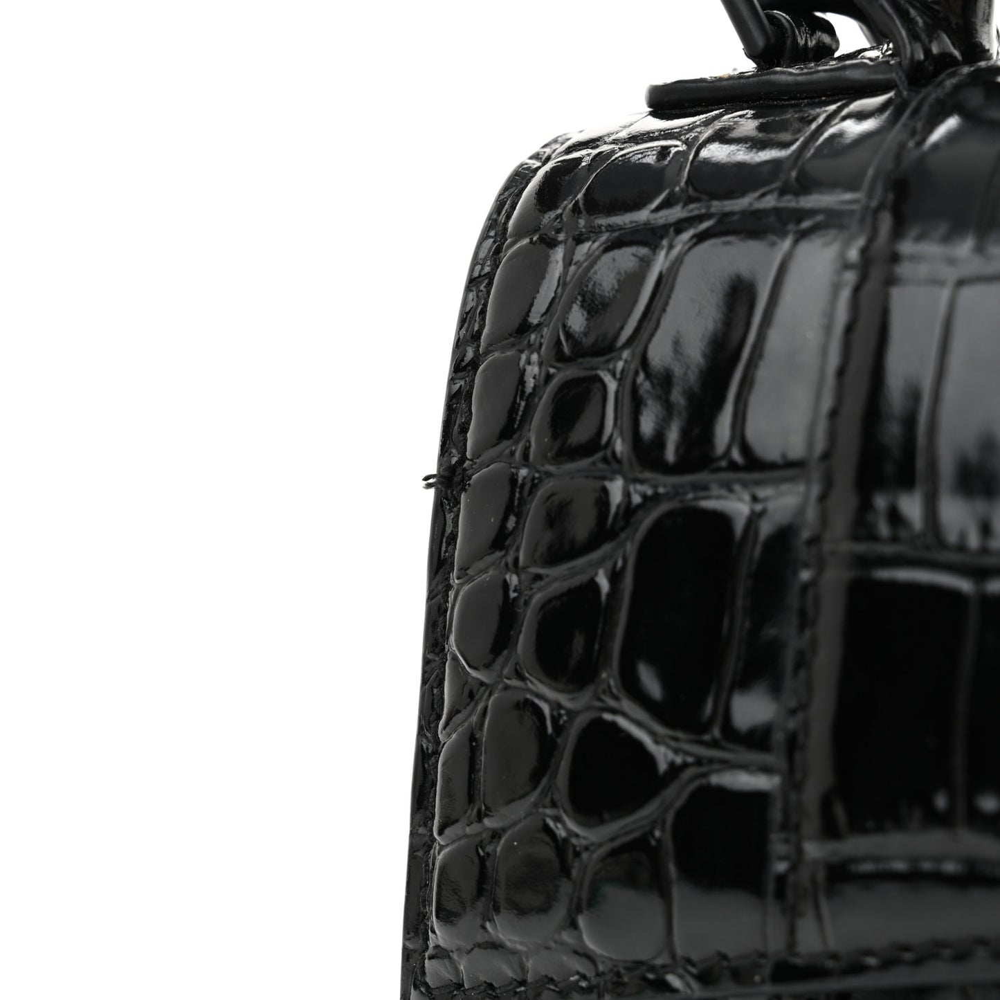 Shiny Calfskin Monochrome Crocodile Embossed Hourglass Top Handle Bag XS Black