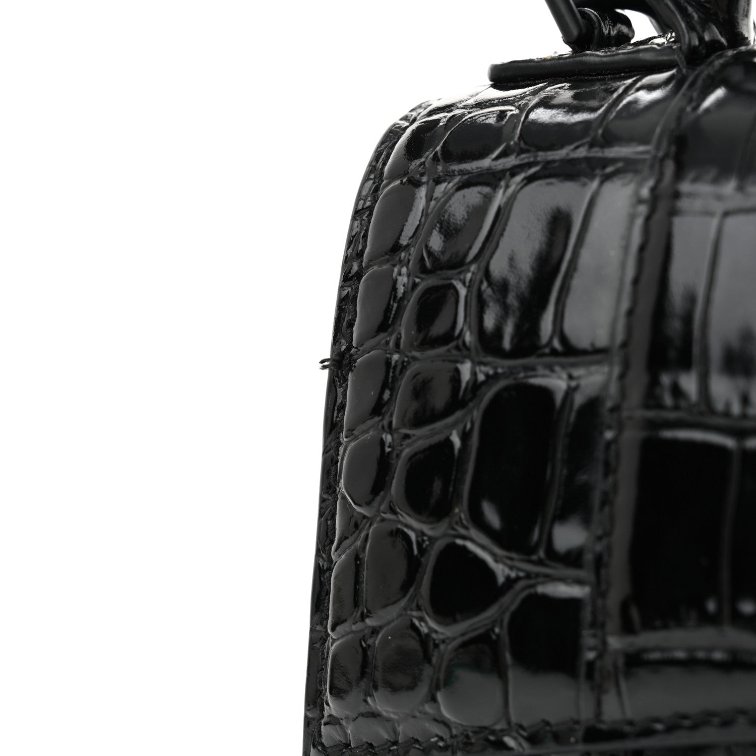 Balenciaga Shiny Calfskin Monochrome Crocodile Embossed Hourglass Top Handle Bag XS Black 13 of 17