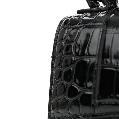 Balenciaga Shiny Calfskin Monochrome Crocodile Embossed Hourglass Top Handle Bag XS Black 13 of 17