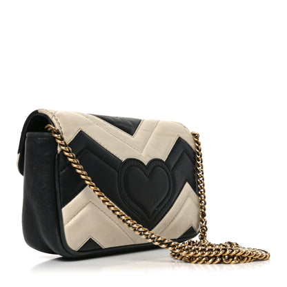 Gucci Calfskin Matelasse Super Mini GG Marmont Shoulder Bag Black White 2 of 9