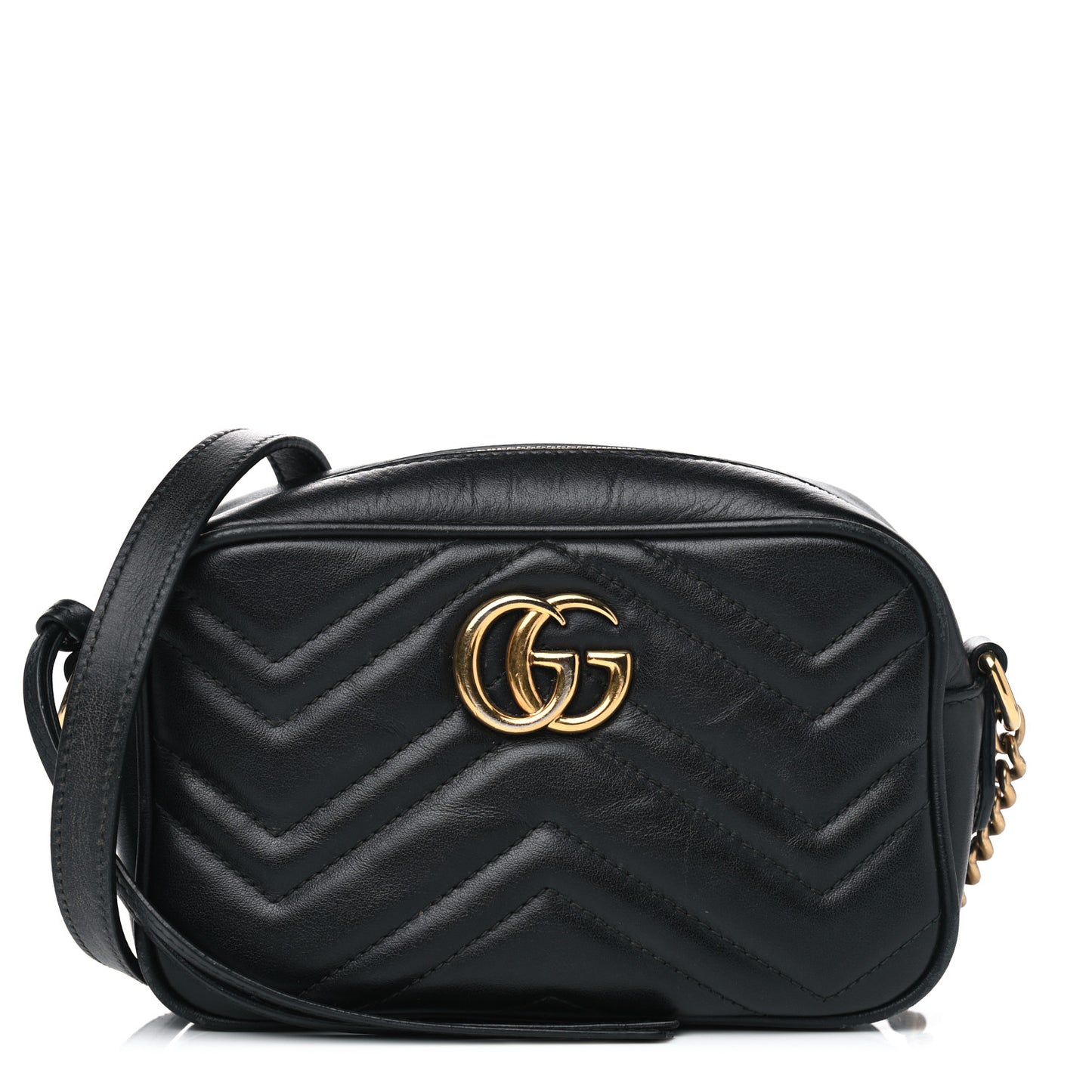 Calfskin Matelasse Mini GG Marmont Chain Shoulder Bag Black
