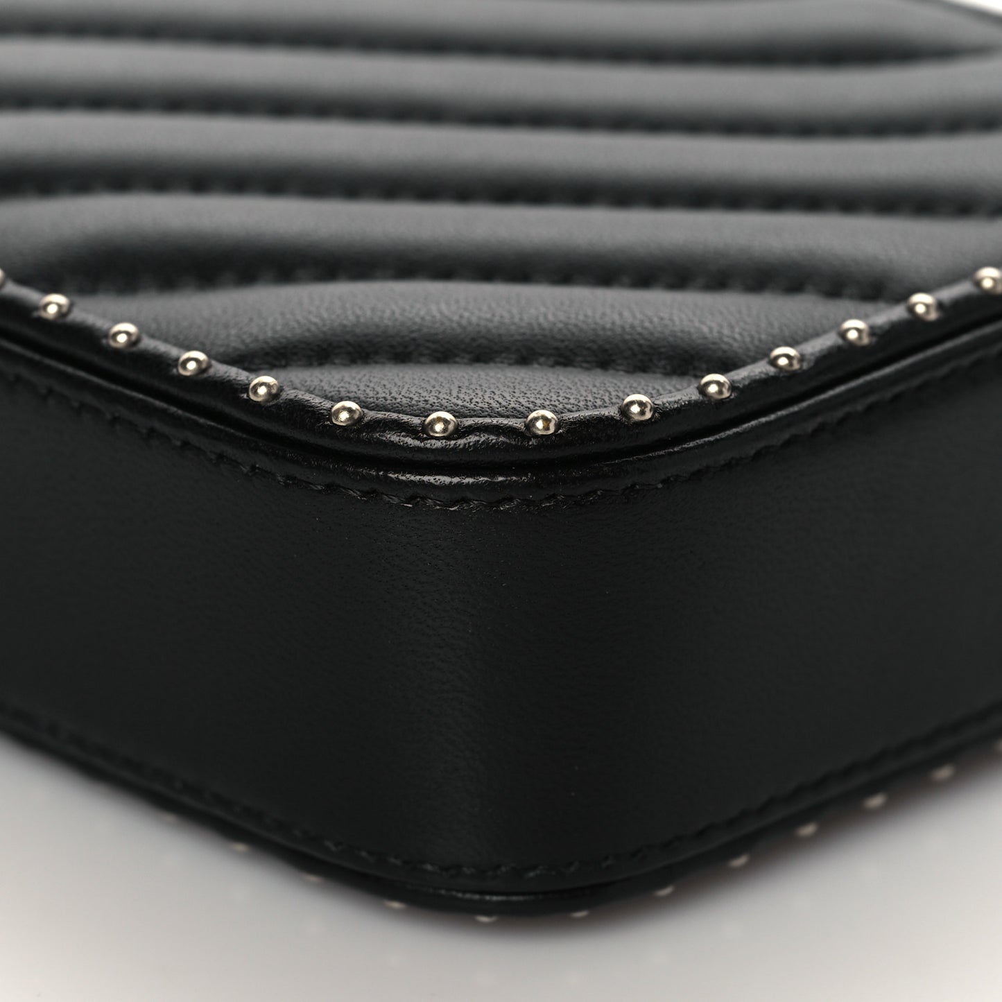 Lambskin Chevron Quilted Studded Clutch With Chain Black