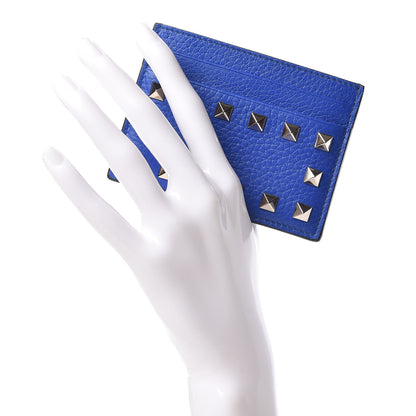 Valentino Garavani Pebbled Calfskin Rockstud Card Holder Acid Blue 2 of 9
