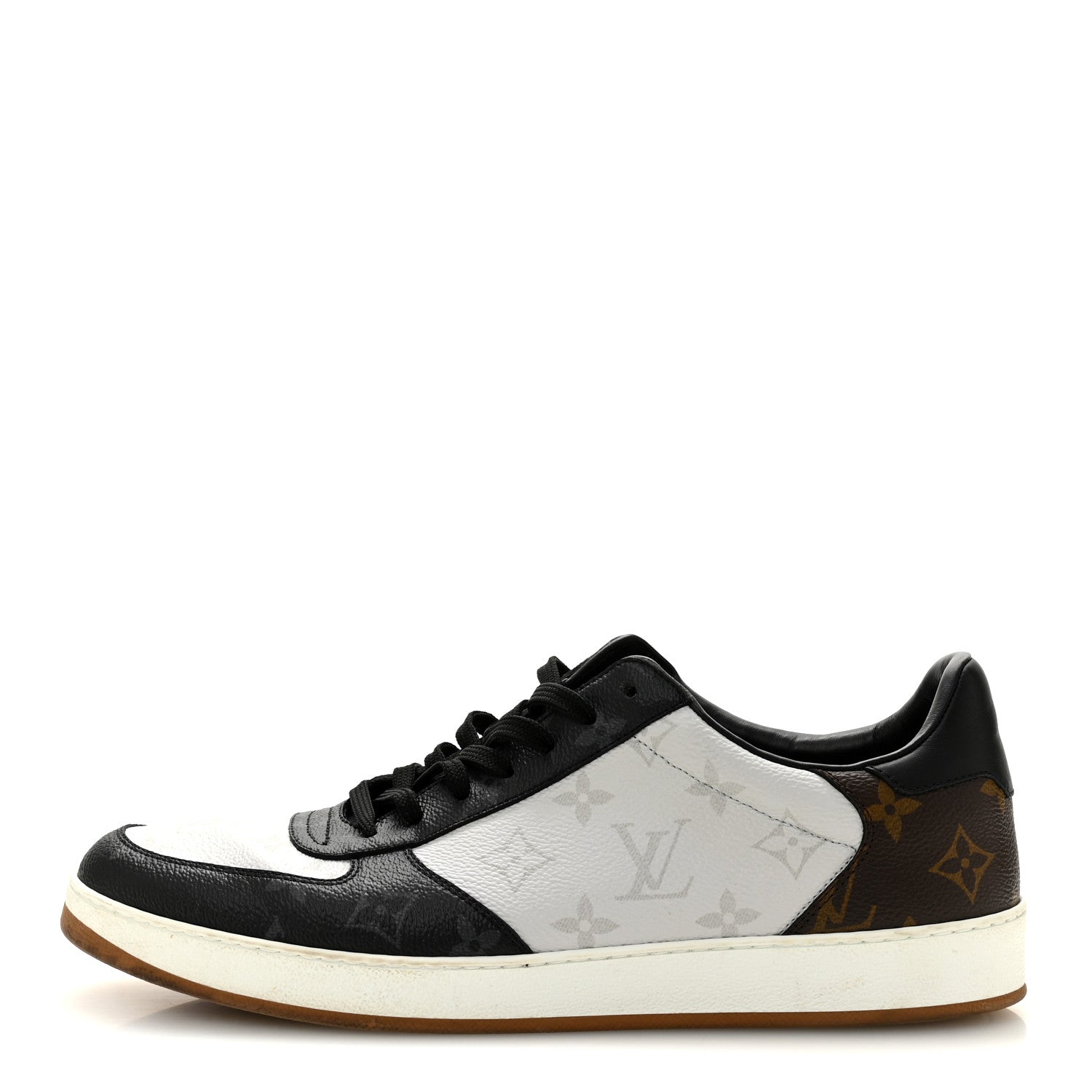Louis Vuitton Calfskin Monogram Mens Rivoli Sneakers 9 White Black 1 of 13