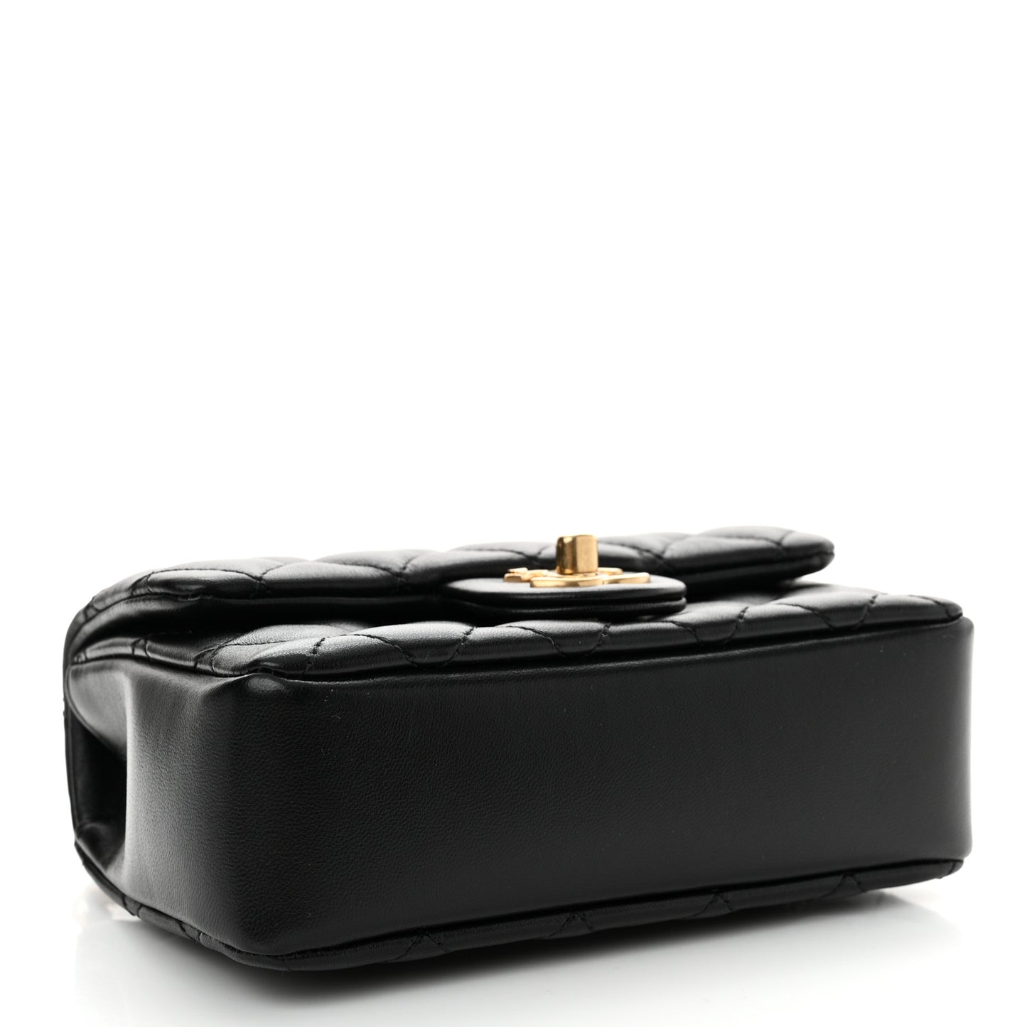 Shiny Lambskin Quilted Pearl Twist Mini Square Flap Black