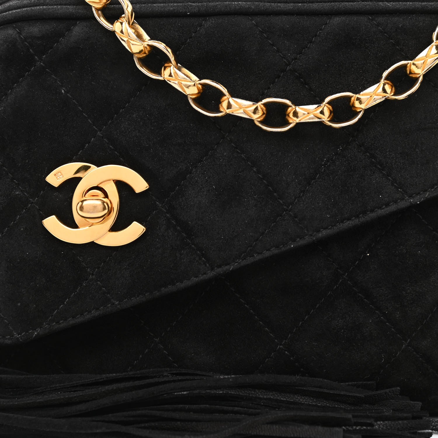 Chanel Suede Quilted CC Tassel Flap Camera Case Black 8 of 10