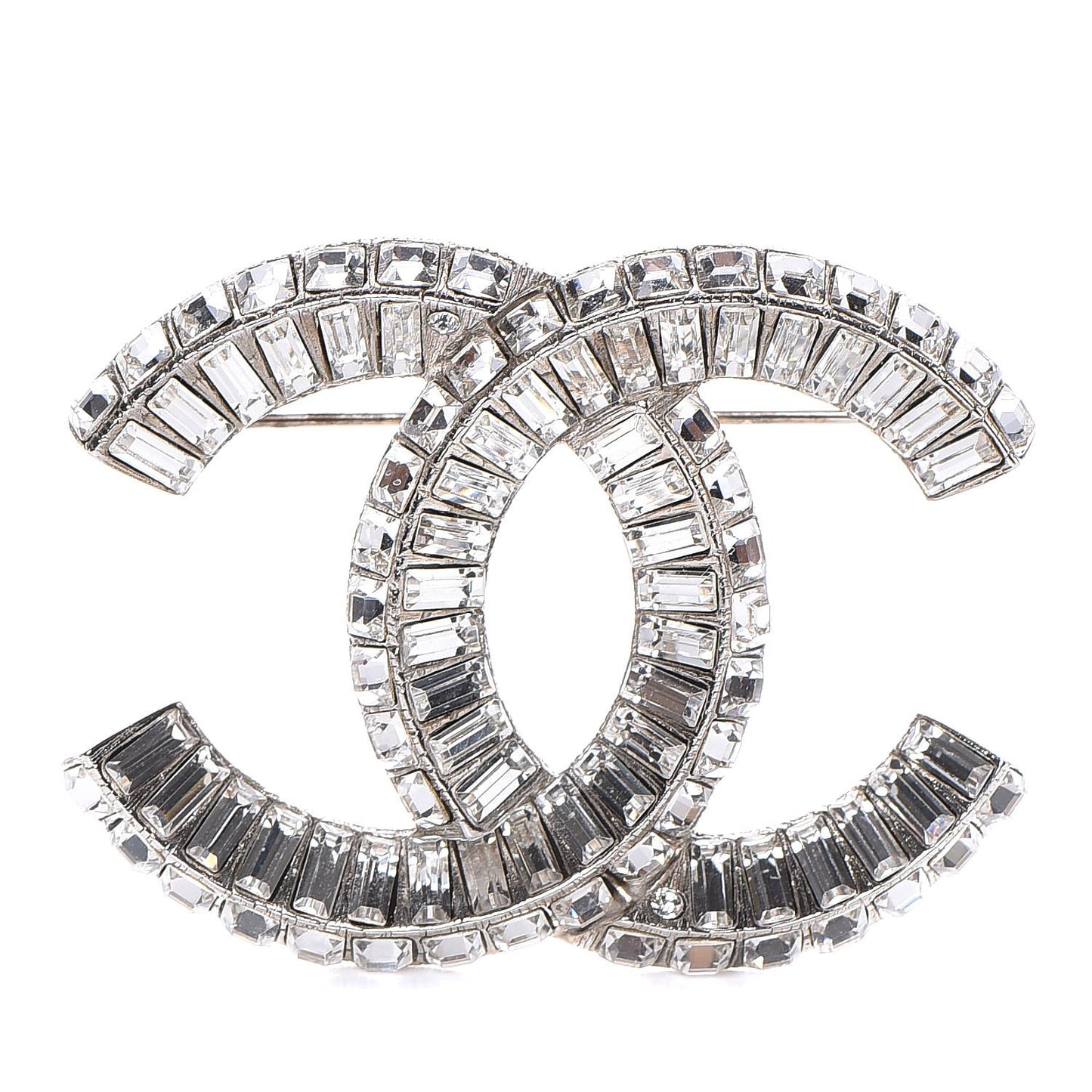 Baguette Crystal CC Brooch Silver