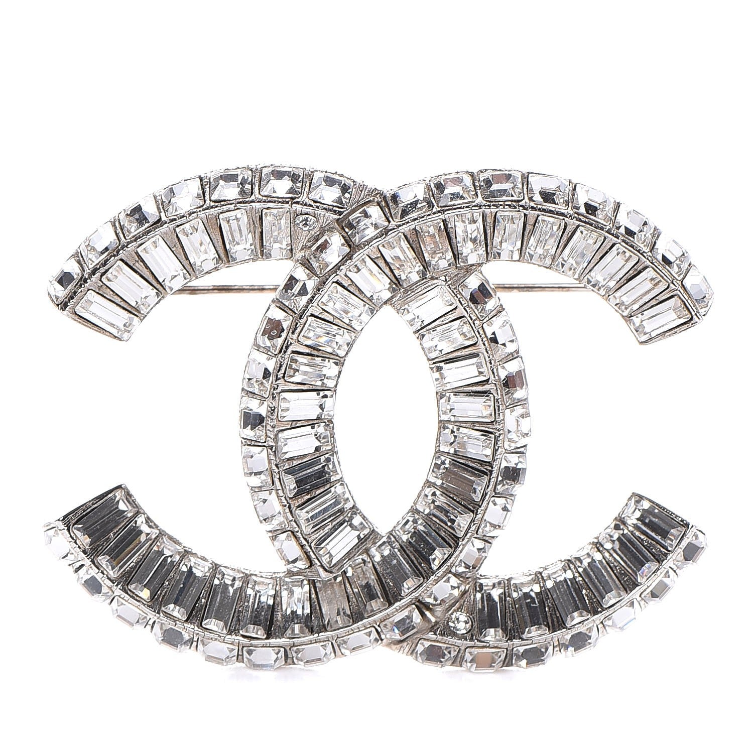 Chanel Baguette Crystal CC Brooch Silver 1 of 5