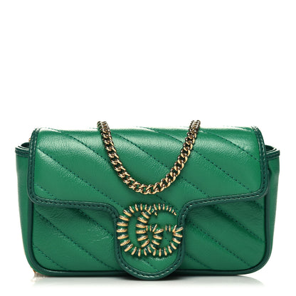 Gucci Azalea Calfskin Enamel Matelasse Diagonal Super Mini Torchon GG Marmont Shoulder Bag New Shamarock Emerald 1 of 10