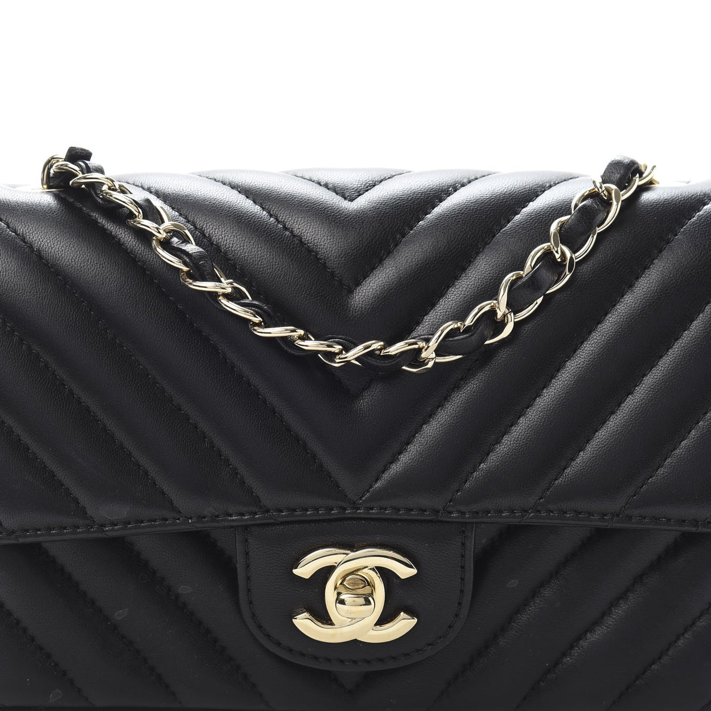 Lambskin Chevron Quilted Mini Rectangular Flap Black
